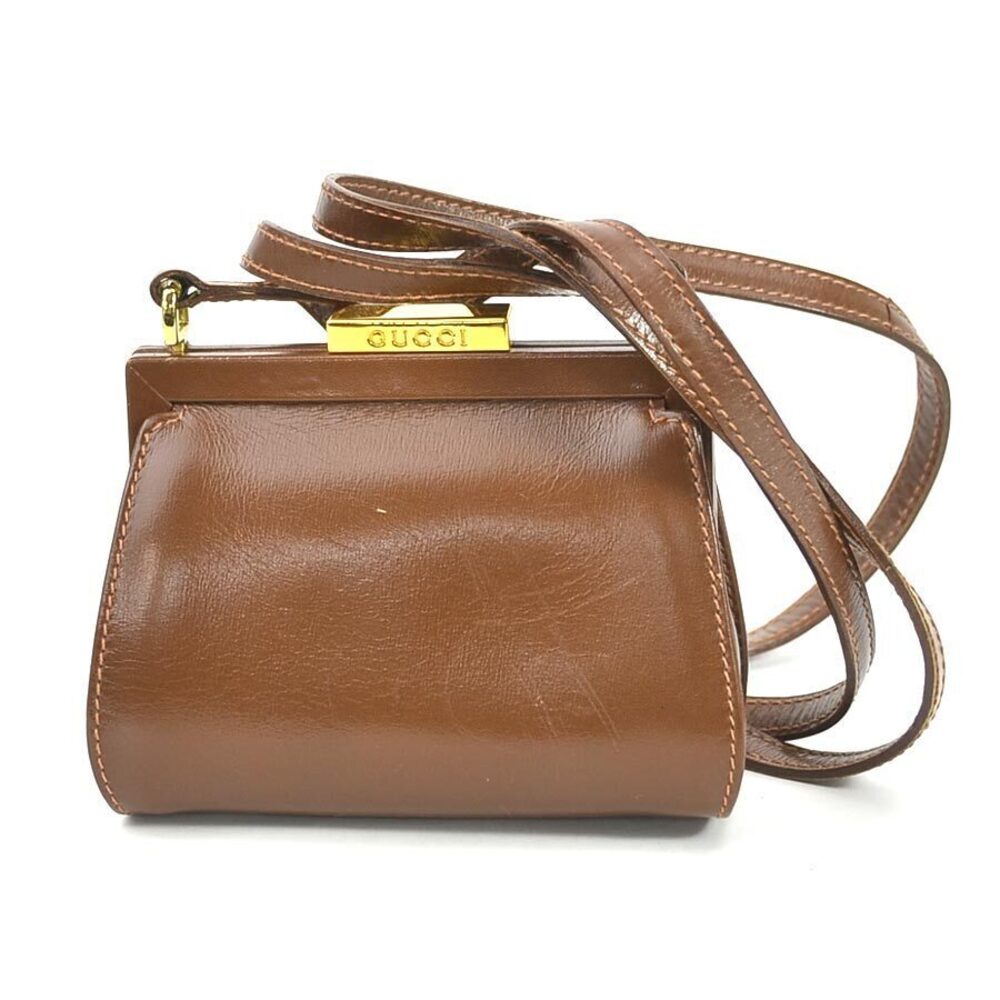 Gucci Leather Crossbody Bag Gold Brown